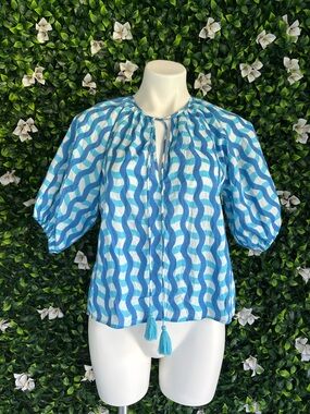 Ophelia & Indigo | wavy striped puff sleeve top